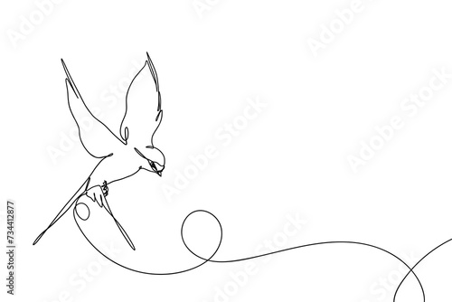 Continuous one line drawing of flying bird. Abstract flying bird outline vector illustration. photo