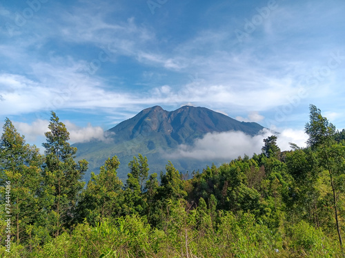 View of Mount Lawu in a sunny morning