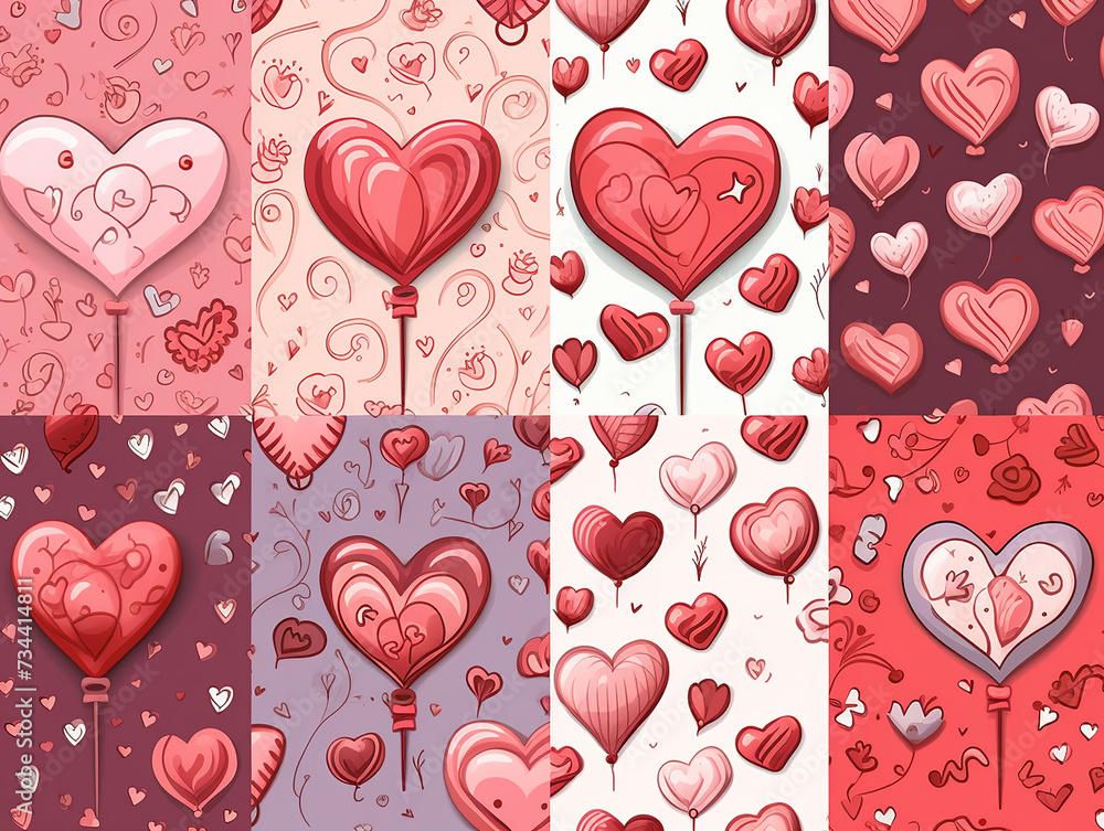 Abstract seamless pattern with love for Valentine's day, mother's day and christmas illustration set collection