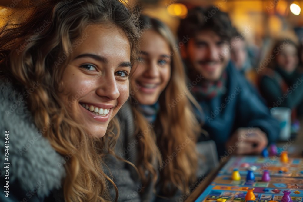 A group of friends playing board games, engaging in friendly competition and laughter-filled moments. Concept of recreational joy. Generative Ai. A group of friends playing board games, engaging in friendly competition and laughter-filled moments. Concept of recreational joy. Generative Ai.