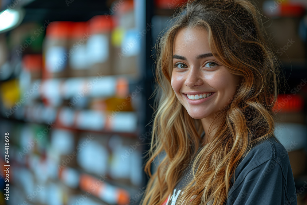 custom made wallpaper toronto digitalA genuine smile on the face of a volunteer helping at a local shelter, finding fulfillment in contributing to the well-being of others. Concept of philanthropic happiness. Generative Ai.