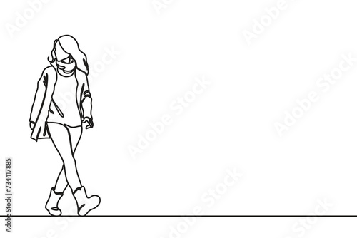 continuous line drawing of walking business. Continuous one line woman. Vector stock illustration.