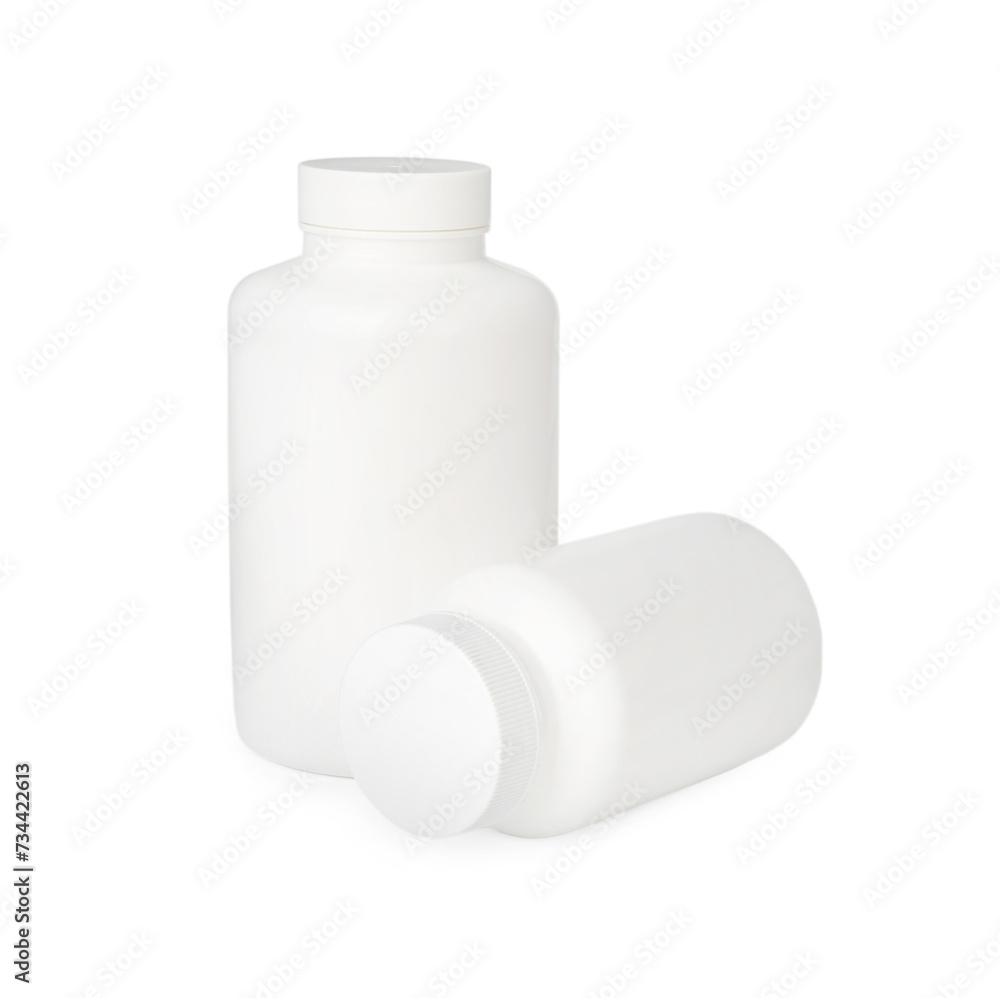 Blank medical pill jars isolated on white Blank medical pill jars isolated on white