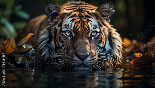 Bengal tiger  fierce and wild  gazes into the camera generated by AI