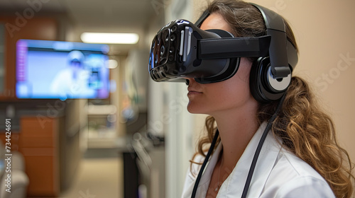 Doctor checking a patient status through VR in laboratory 