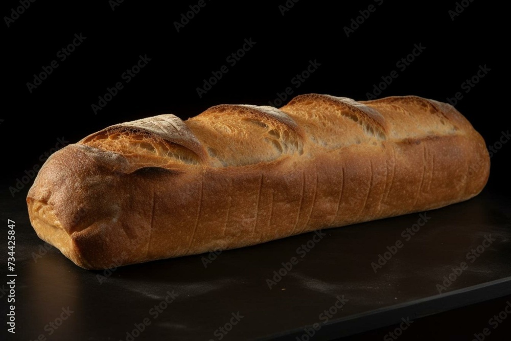 A slender loaf of bread originating from France. Generative AI