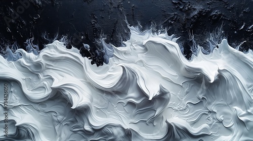 Abstract white black acrylic painted fluted 3d painting texture luxury background banner on canvas - Black White waves swirls. Decor concept. Wallpaper concept. Art concept. 3d concept. photo