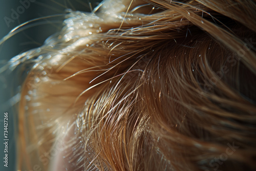 Close-Up of Textured Human Hair with Detailed Strands and Natural Highlights