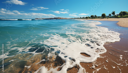 Tranquil seascape, blue water, sandy beach, summer vacation generated by AI © grgroup