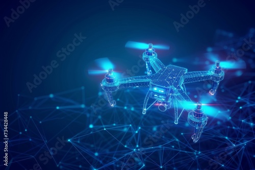 Drone hologram made of dots. Invention and research concept. Background with selective focus and copy space