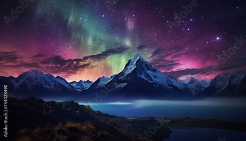 Majestic mountain peak reflects starry galaxy in tranquil night generated by AI