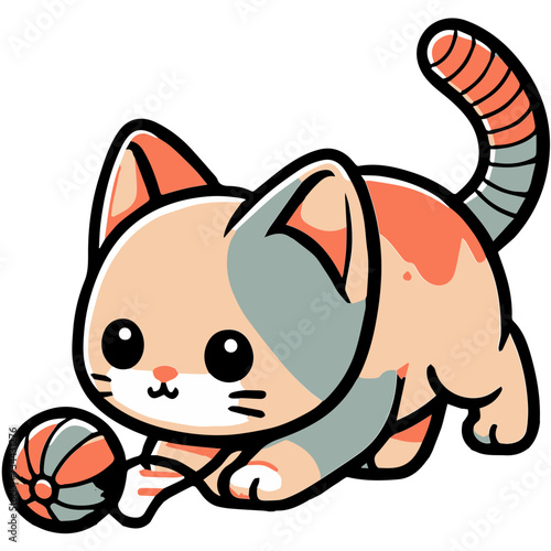 Curious domestic cat Playing with Ball Illustration.