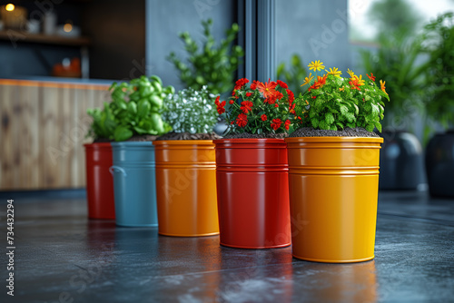 A household with a composting system and separate waste bins for recycling, fostering a zero-waste lifestyle and responsible waste management. Concept of waste reduction. Generative Ai.