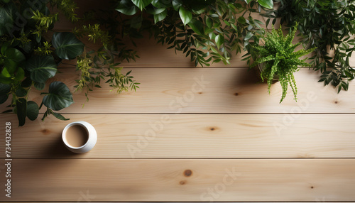 Fresh green plant on rustic wooden table, nature decoration indoors generated by AI