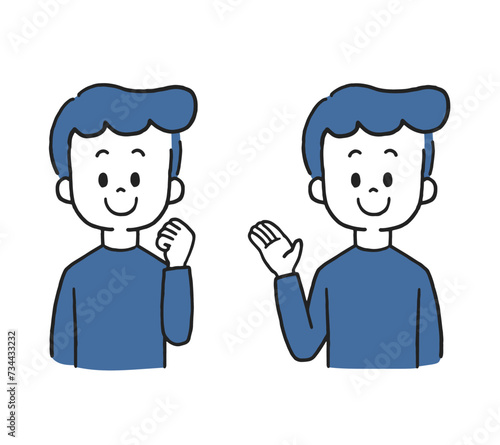 ガッツポーズ　案内　男性