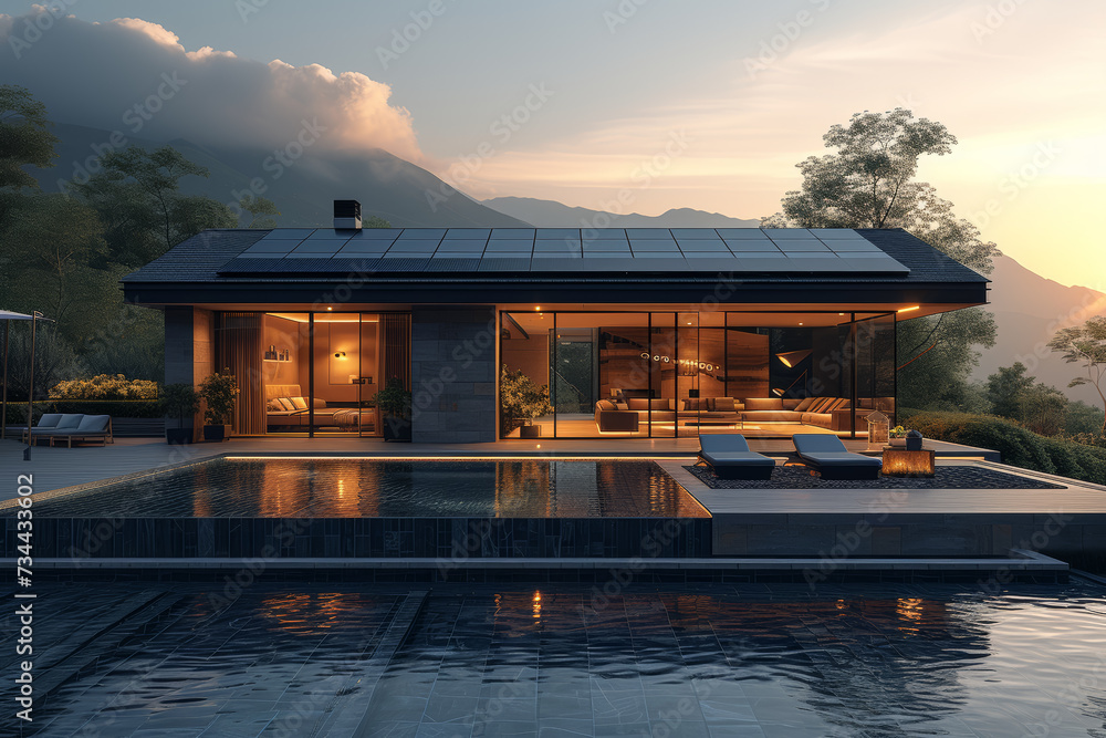 A residence with an integrated home energy management system, optimizing energy usage based on real-time consumption data. Concept of real-time energy optimization. Generative Ai. A residence with an integrated home energy management system, optimizing energy usage based on real-time consumption data. Concept of real-time energy optimization. Generative Ai.