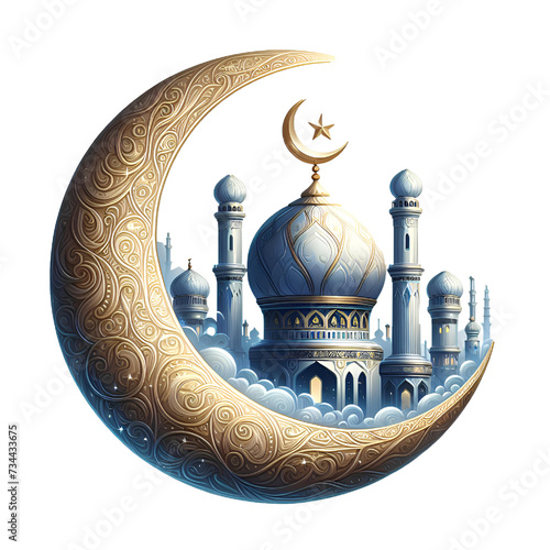 Crescent of Ramadan isolated on a white background 