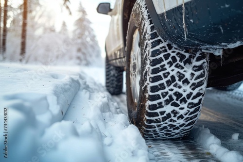 A frozen wheel struggles to gain traction in the snowy terrain, its synthetic rubber tread desperately clinging to the icy ground while chains dig deep into the winter landscape © LifeMedia