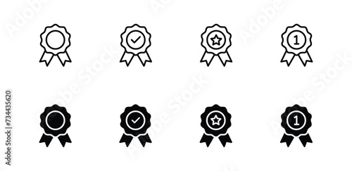 certified medal icon set. Approval check signs, verified, quality symbol. Certified, qualified, the best, check mark icon vector photo