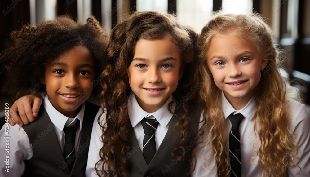 Group of cheerful children in school uniforms smiling at camera generated by AI Group of cheerful children in school uniforms smiling at camera generated by AI