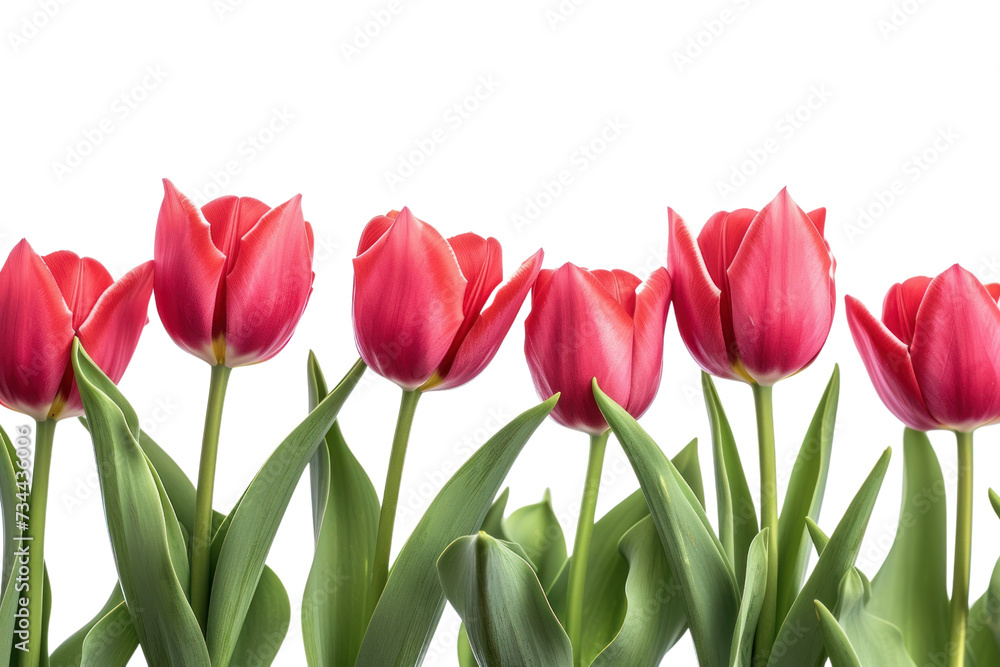Spring tulip flowers in a row isolated on transparent and white background.PNG image Spring tulip flowers in a row isolated on transparent and white background.PNG image