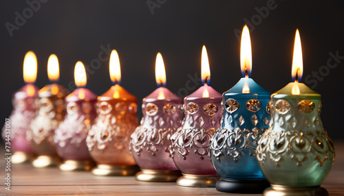 A row of glowing candles illuminates the dark night generated by AI