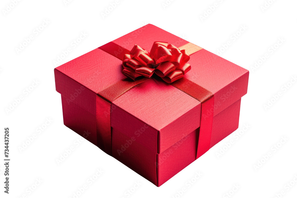 Obraz premium Red gift box with white ribbon isolated on transparent and white background.PNG image 
