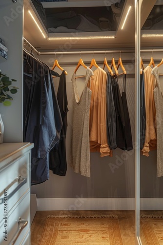 A fashionable boutique closet adorned with clothes hangers and stylish garments, showcasing the versatility and allure of indoor fashion for swingers © LifeMedia