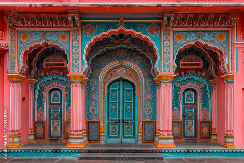 The vibrant colors and intricate patterns of palaces, showcasing the opulence and architectural marvels of India's cultural heritage. Concept of regal elegance. Generative Ai.