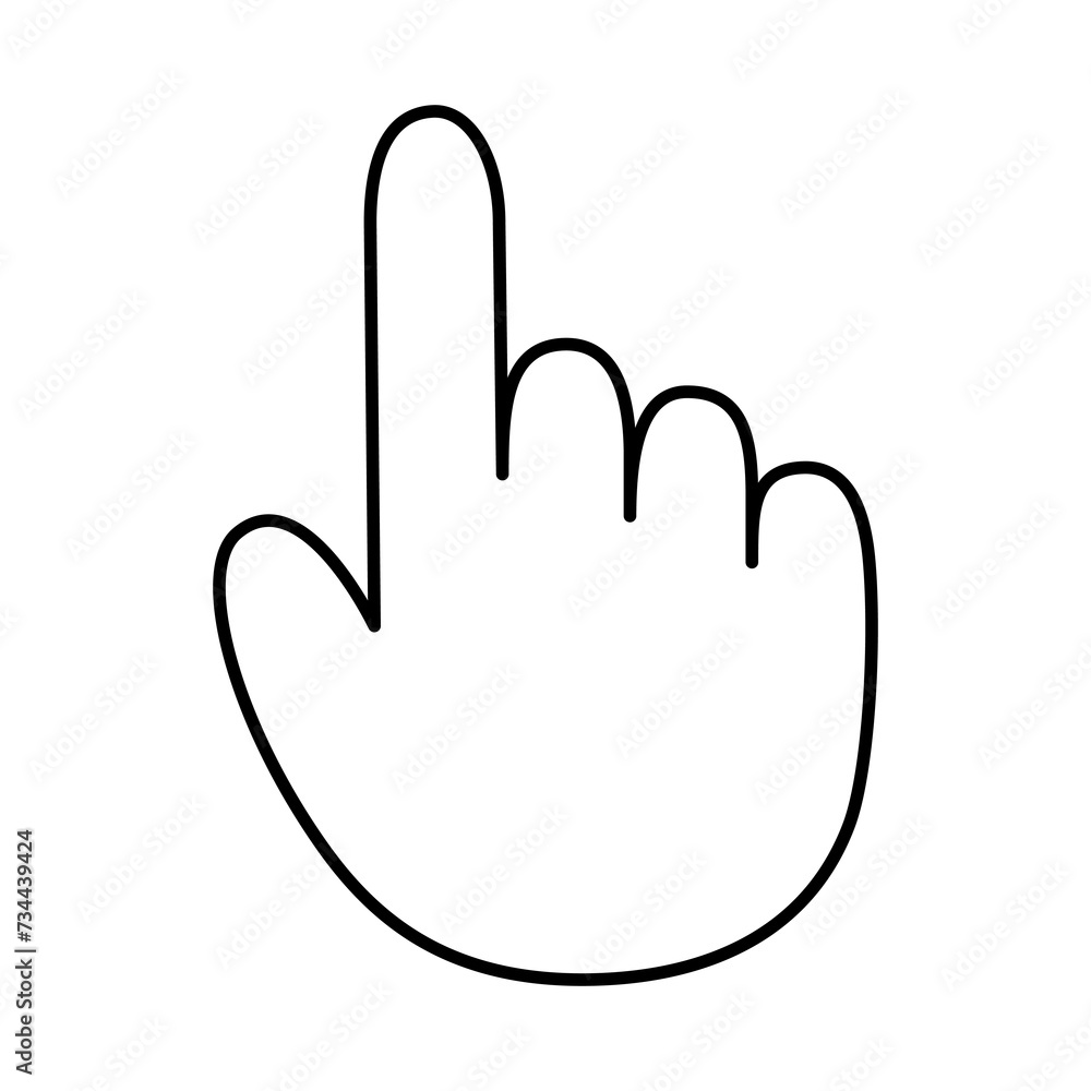 Hand with pointing index finger isolated vector icon. Touch, point or click hand gesture clipart element. Pointer cursor sign. - obrazy, fototapety, plakaty 