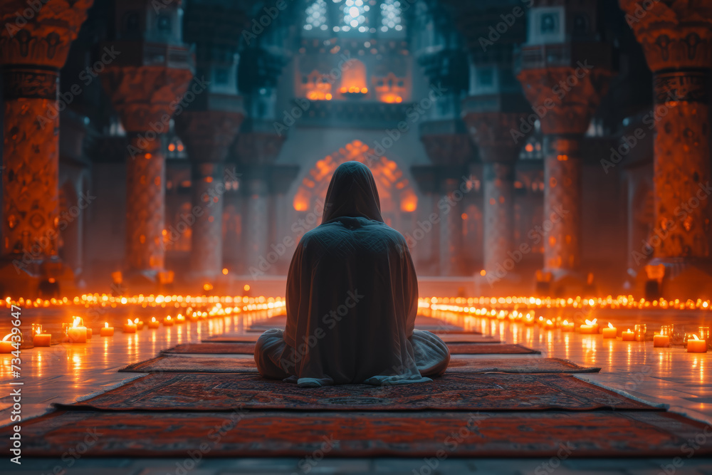 A heartfelt prayer for forgiveness and guidance during the Laylat al-Qadr, the Night of Power, considered the holiest night in Ramadan. Concept of spiritual elevation. Generative Ai.