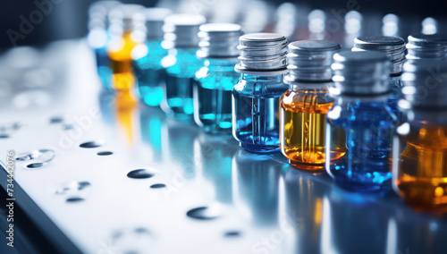 Medicine Health Science: Blue Liquid Laboratory Vial on White Background