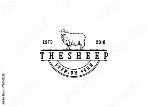 Sheep wool factory emblem template. Sheep head. Design element for logo, label,sign. Vector image