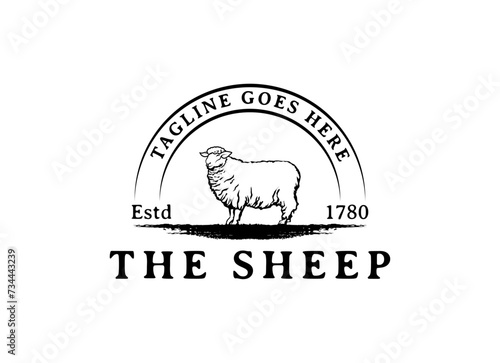 Sheep wool factory emblem template. Sheep head. Design element for logo, label,sign. Vector image