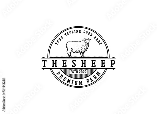 Sheep wool factory emblem template. Sheep head. Design element for logo, label,sign. Vector image