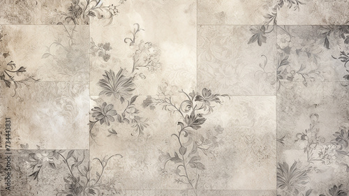 Old beige gray vintage shabby damask patchwork