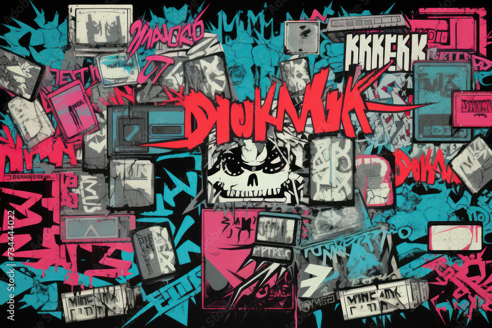 custom made wallpaper toronto digitalUrban Grunge: Abstract Illustration of Colorful Street Art Typography on Vintage Wall