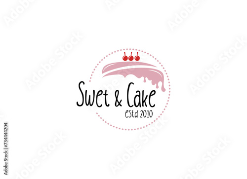 Sweet Shop logo template design vector. Illustration of cake with cherries.