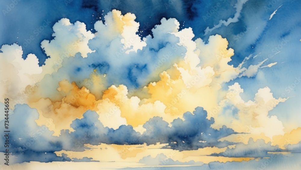 Watercolor clouds light blue and light yellow, spread horizontally.