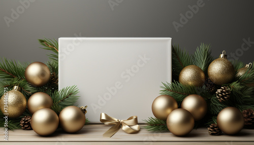 Winter celebration  shiny gold ornament on a decorated fir tree generated by AI