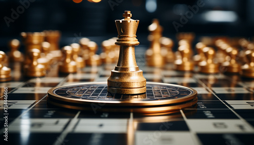 Chess board, success, competition, intelligence, teamwork, leadership, defeat, conflict, strategy generated by AI