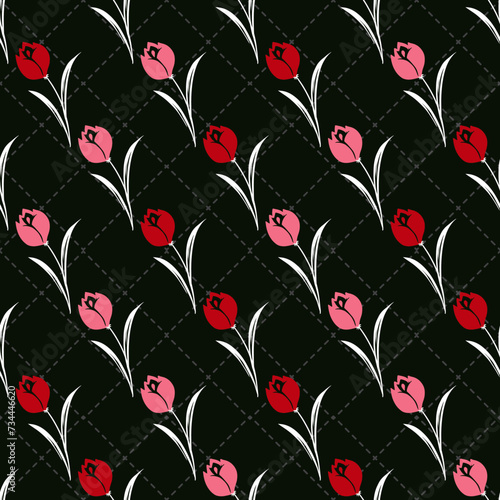 Pretty Tulip Floral in Pink and Red Vector Pattern
