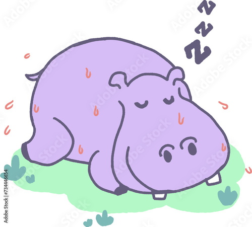 A Sweaty Hippo Sleeps Lazy Day in the Sun Vector