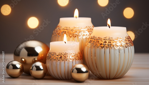 Burning candle illuminates celebration, glowing symbol of spirituality and romance generated by AI