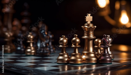 Chess board, king, pawn, competition, success, intelligence, leisure games, knight generated by AI