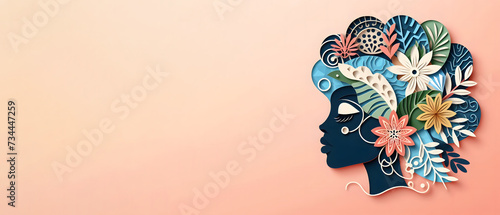  Women's Face Illustration with flowers and floral design, Celebrating Internation Women's Day