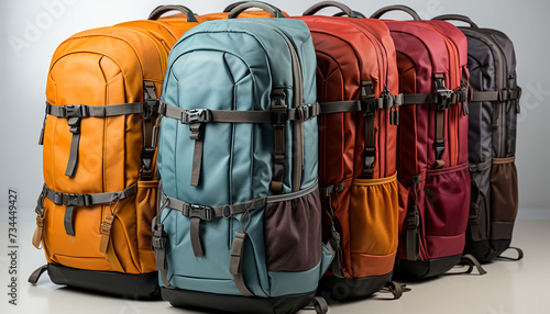 A colorful backpack collection waiting for a successful adventure journey generated by AI