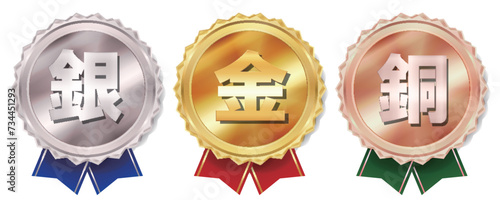 メダル　リボン　金　銀　アイコン