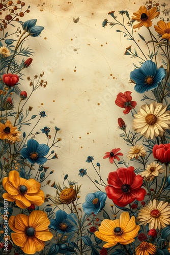 floral background butterfly favorite cute renaissance themed crystallic sunflowers daffodils poppies red blue century petals falling everywhere photo