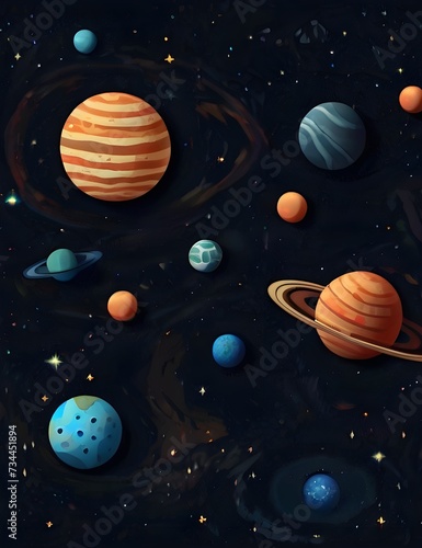 Stunning cosmic galaxy wallpaper with planets and space objects. Generative AI
